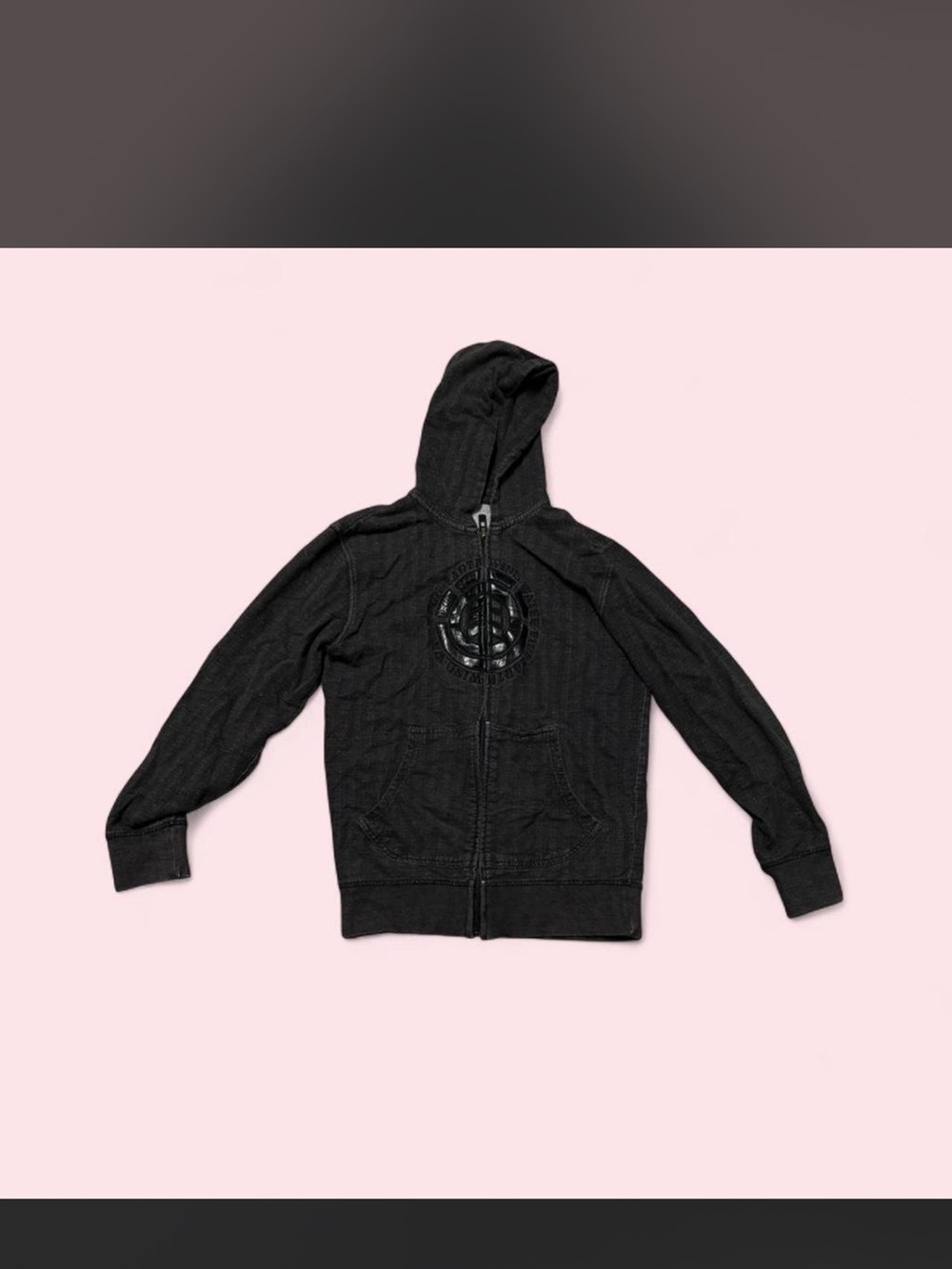 Black Zip-Up Hoodie with Circular Chest Emblem